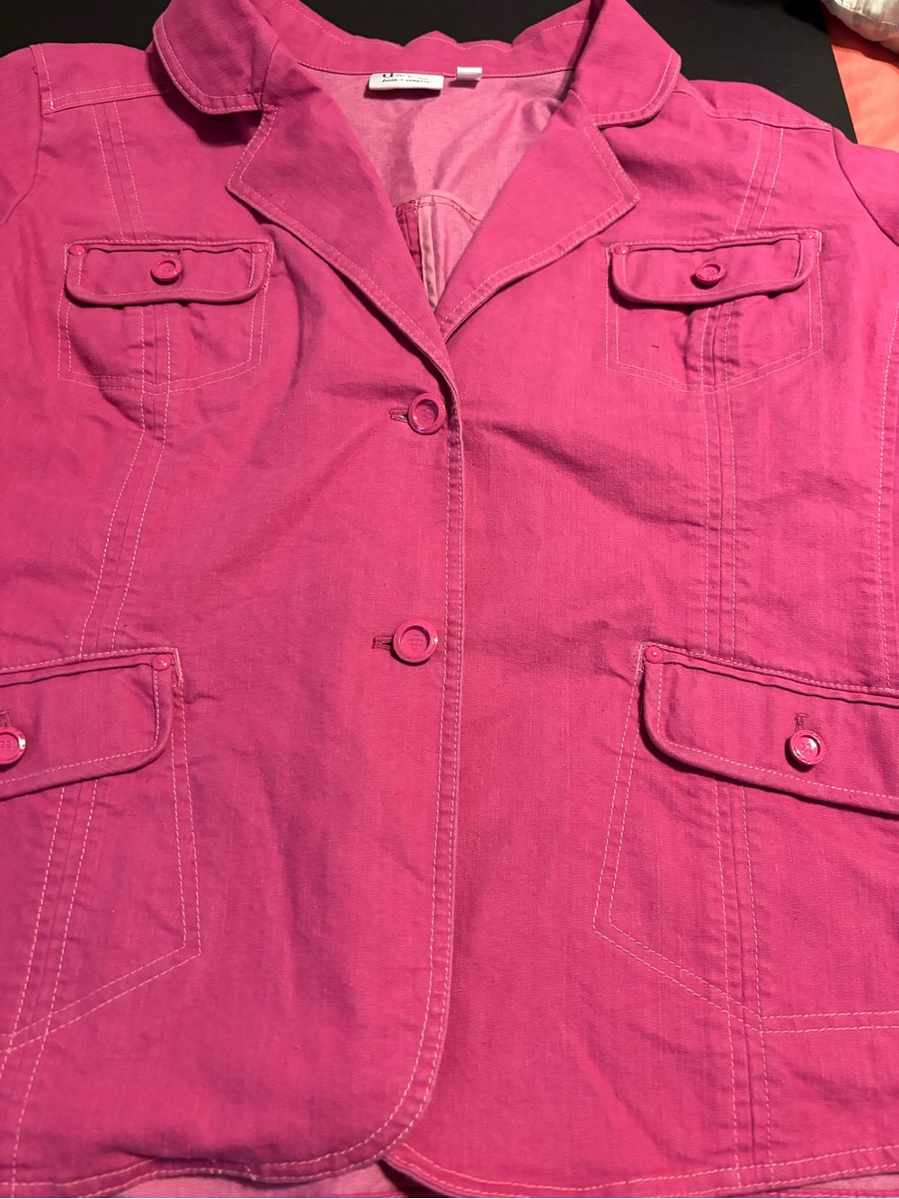 d&co Denim + Company Women’s 2X Pink Utility Jacket Button Front 4 Pocket Pls SZ